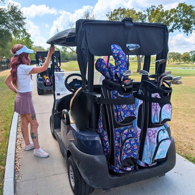 Taboo Fashions Designer Resort Golf Club Covers for Women - Numbered Golf Headcovers Set for Driver, Woods & Hybrid - Weather/Moisture Resistant Protection, Pack of 4 (Purple Petals)