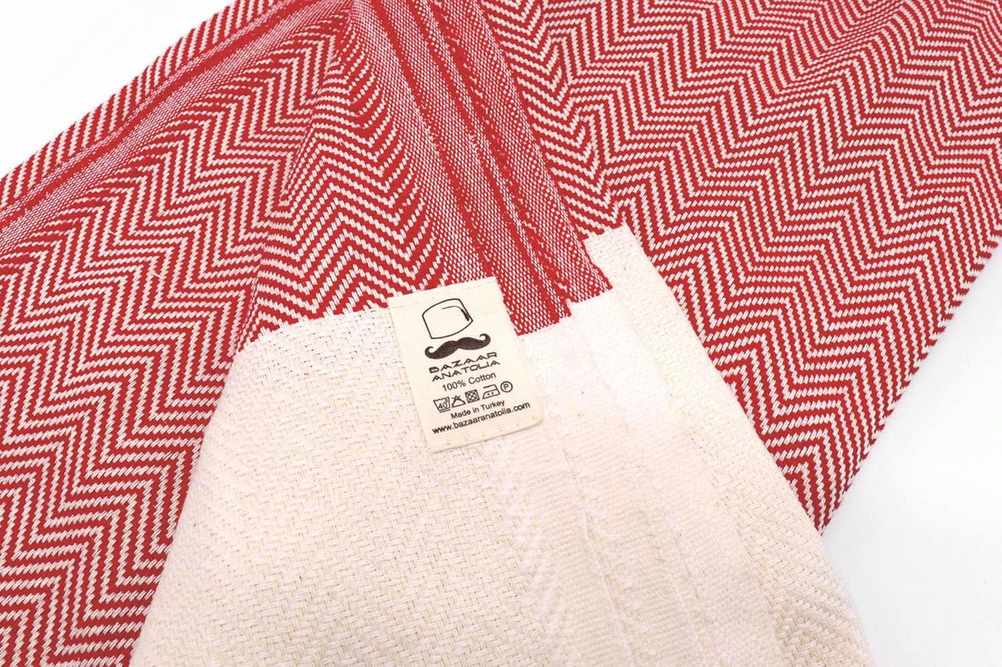Turkish Beach Towel - 100% Cotton Quick Dry & Sand Free | Large Herringbone Red 71x39