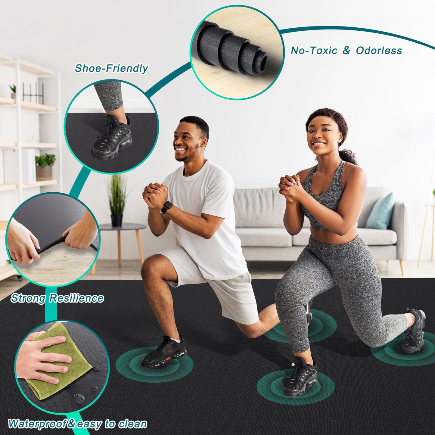 Cheete Large Exercise Mat 7'x5'/6'x8'/6'x9'/6'x10/'6'x12' Extra Thick Workout Mat for Home Gym, High-Density Non-Slip Gym Flooring, Durable Cardio Mat for Fitness, Jump Rope, MMA, Weightlifting,Shoe-Friendly & Non-Toxic