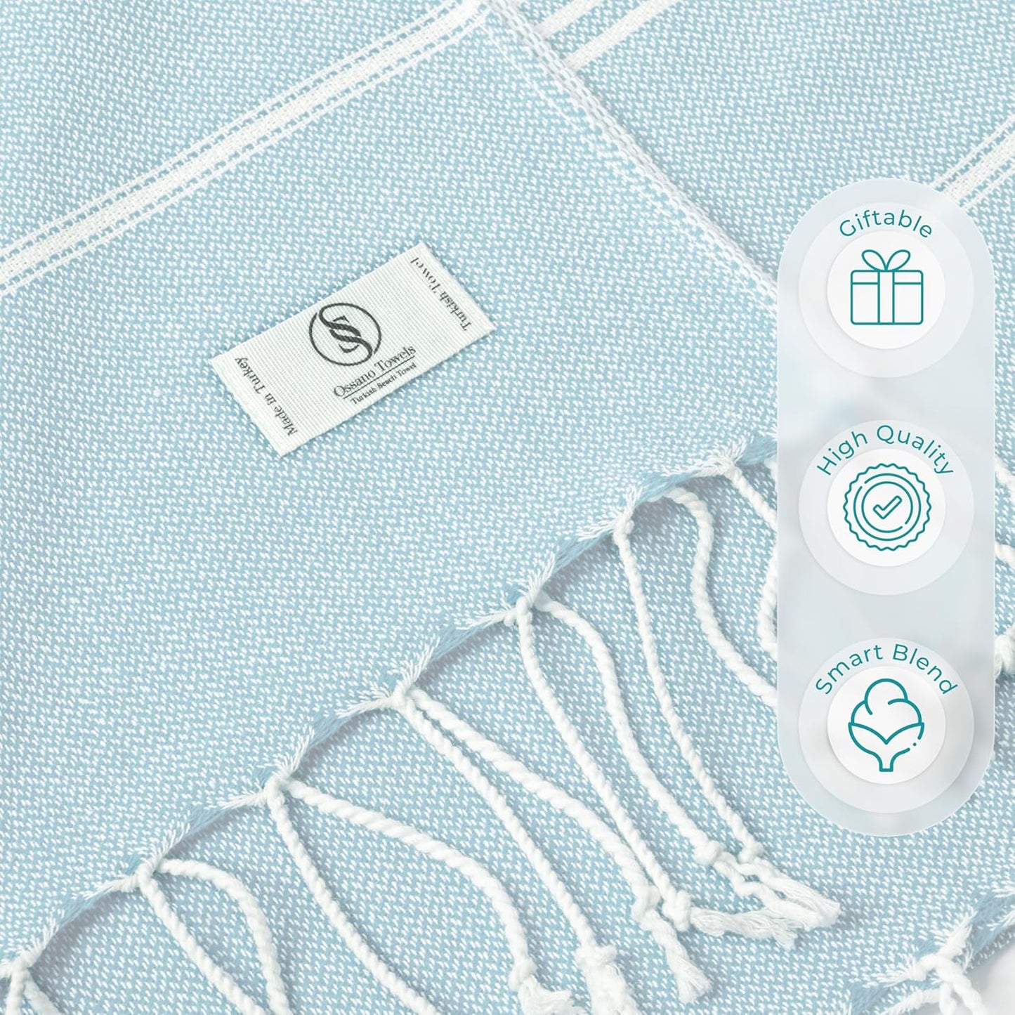 Turkish Beach Towel - Quick Dry Oversized (39" x 71") | Versatile Travel Blanket, Gym, Pool, Yoga - Baby Blue