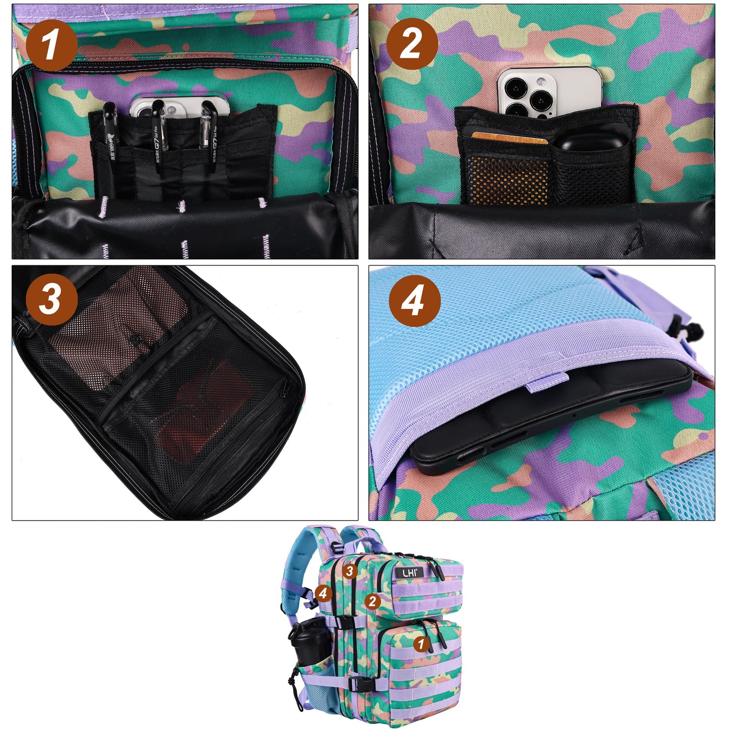 LHI Tactical Military Backpack for Men and Women 25L Army Assault Pack Bag Large Rucksack with Molle System-PGY Camo