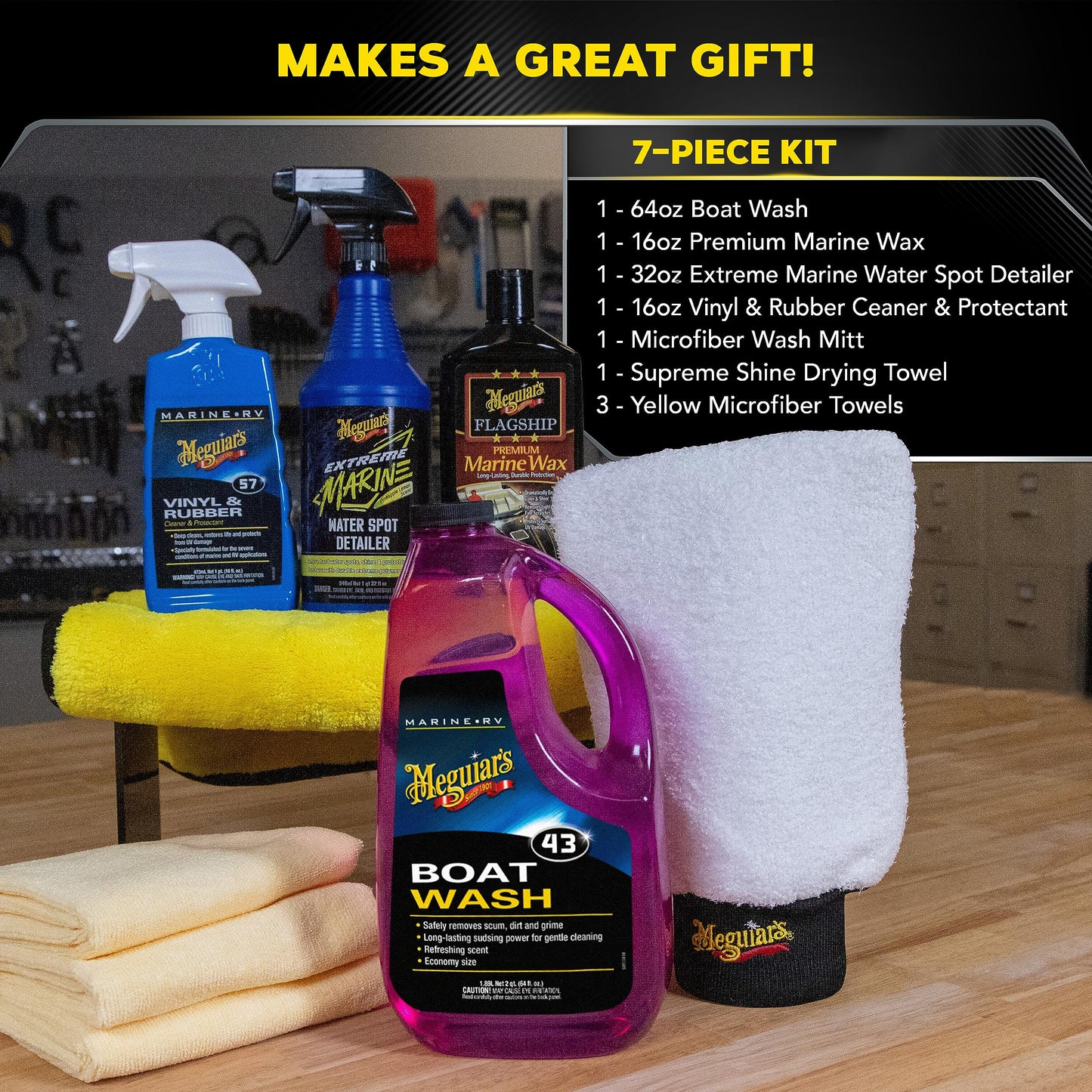 Meguiar's Boat & RV Wash & Wax Starter Kit - The Perfect Detailing Kit For Boats & RVs - Includes Wash, Wax, Water Spot Remover, Vinyl & Rubber Detailer and Cleaning Accessories