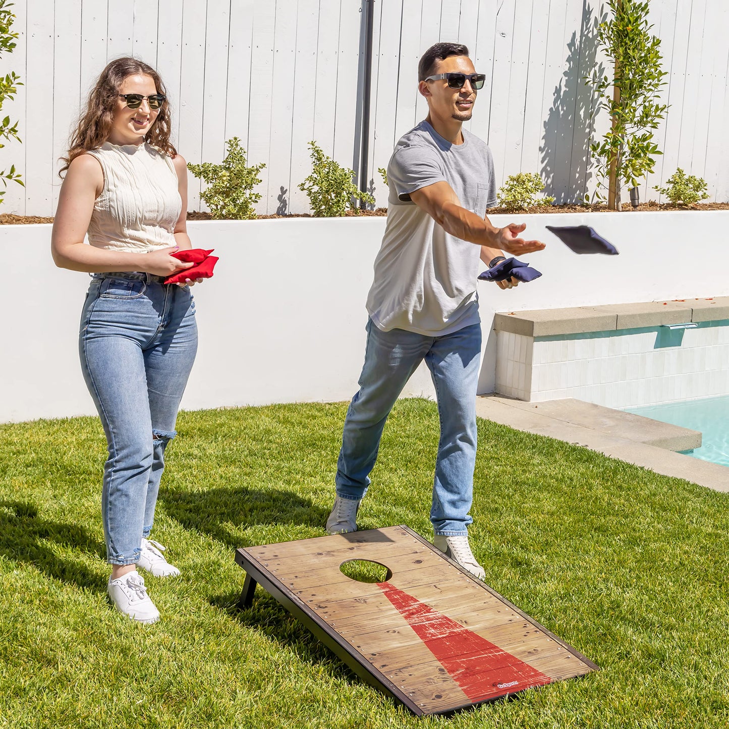 GoSports 3 x 2 ft Rustic Design Cornhole Game Set - Includes Two 3 x 2 ft Boards, 8 Bean Bags, and Carry Case