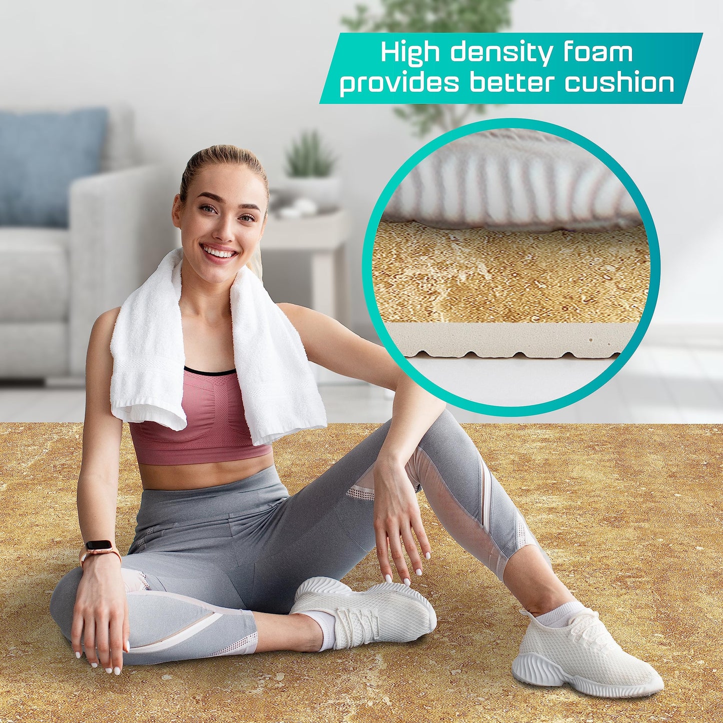 Yes4All EVA Interlocking Mats, Puzzle Floor Tiles, Foam Floor Padding with Border for Furniture, Home Space, Living Room, Garage 48 SQFT