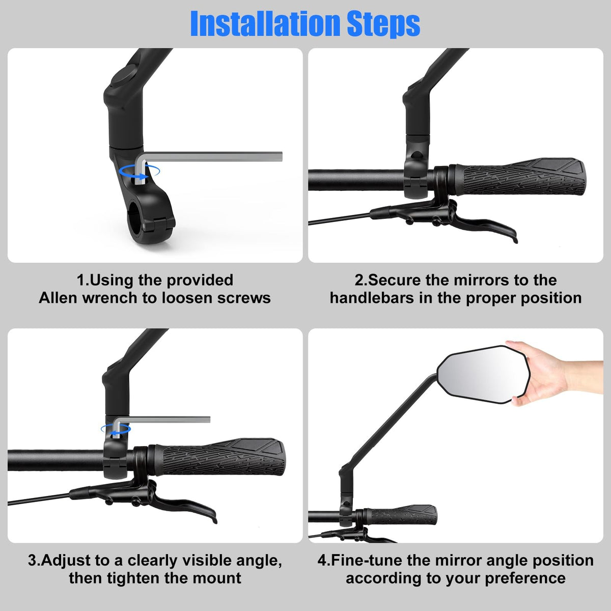HD Wide Angle Bicycle Rearview Mirror with Long Arm - 360° Adjustable Handlebar Mirror for Mountain Road Electric Bikes