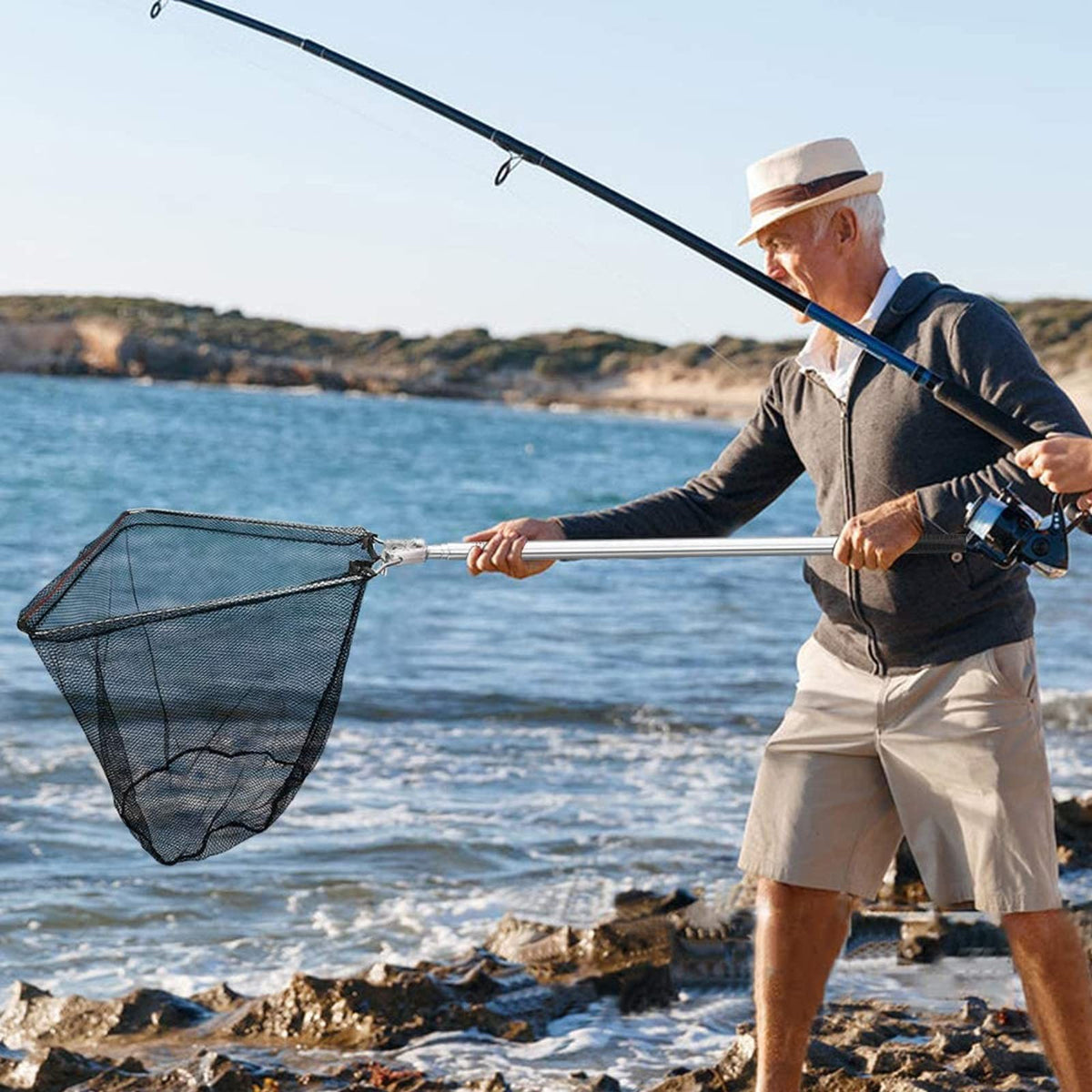 Fishing Landing Net with Telescoping Aluminum Pole - 59 Inch, Silver