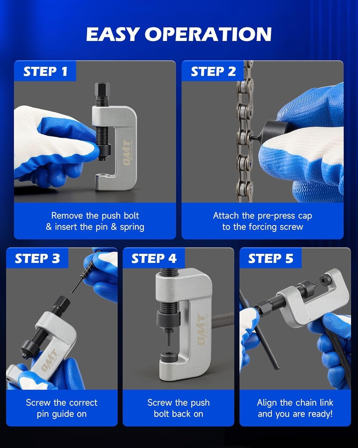 Motorcycle Chain Rivet Tool Kit 19-Piece with Powder Coated C-Frame for Chain Maintenance