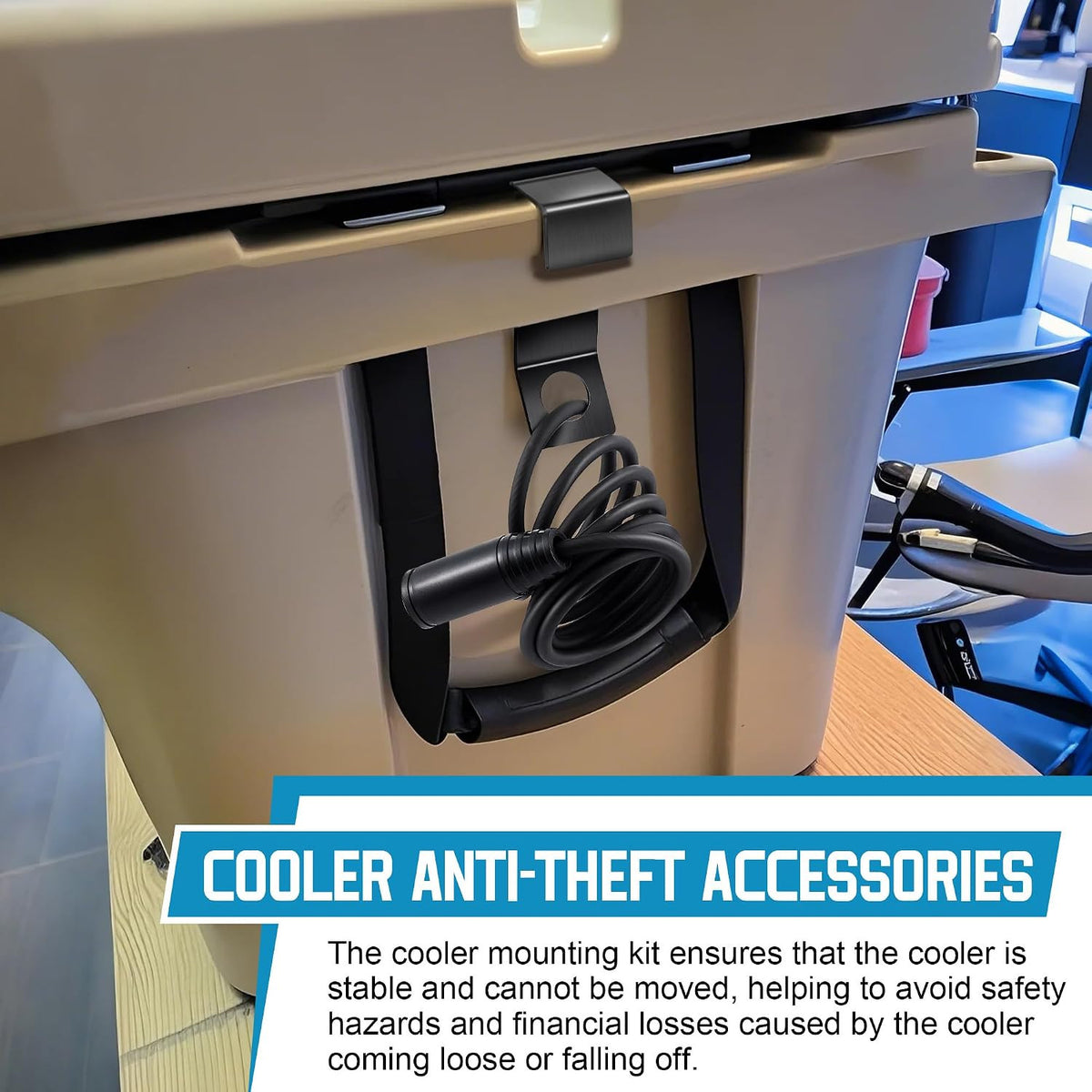 Heavy Duty Cooler Lock Bracket with Security Cable for Ice Chests and Thermal Boxes