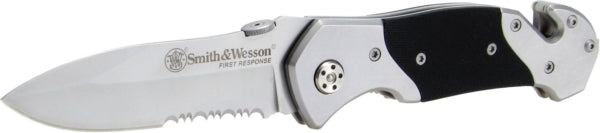Smith & Wesson First Response Folding Knife with 40% Serrated Blade, Seat Belt Cutter & Window Punch