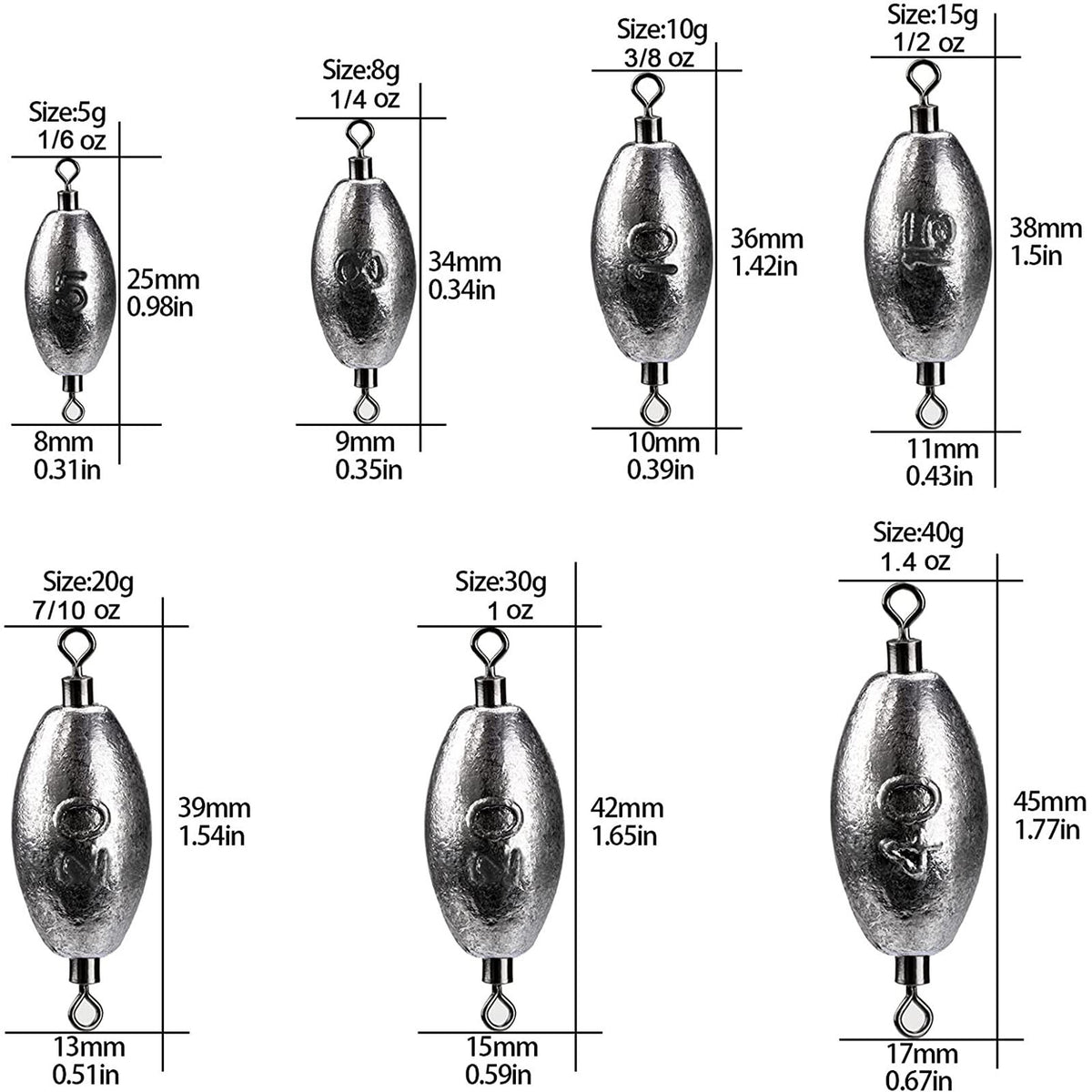 Fishing Inline Sinkers with Swivels - Saltwater & Freshwater Trolling Weights