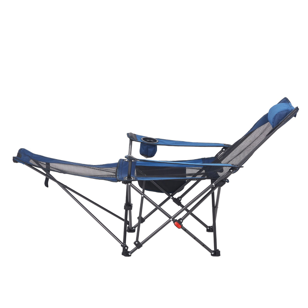 Heavy-Duty Portable Folding Camping Chair with Recline and Footrest - Blue