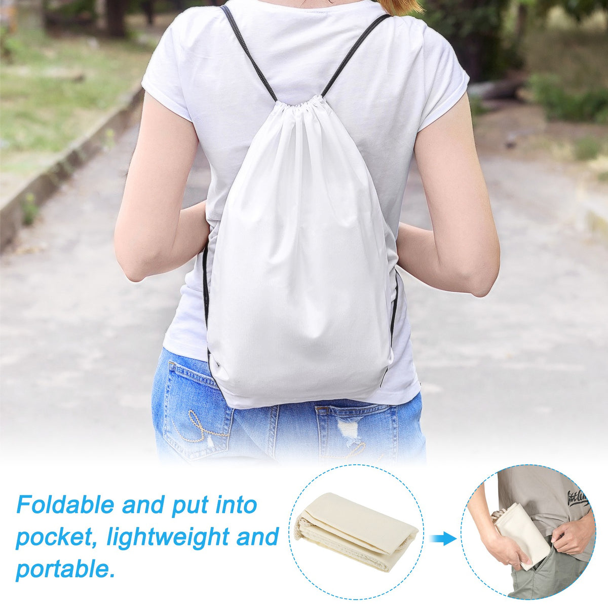Canvas Drawstring Backpack Gym Bag for Sports Travel Black