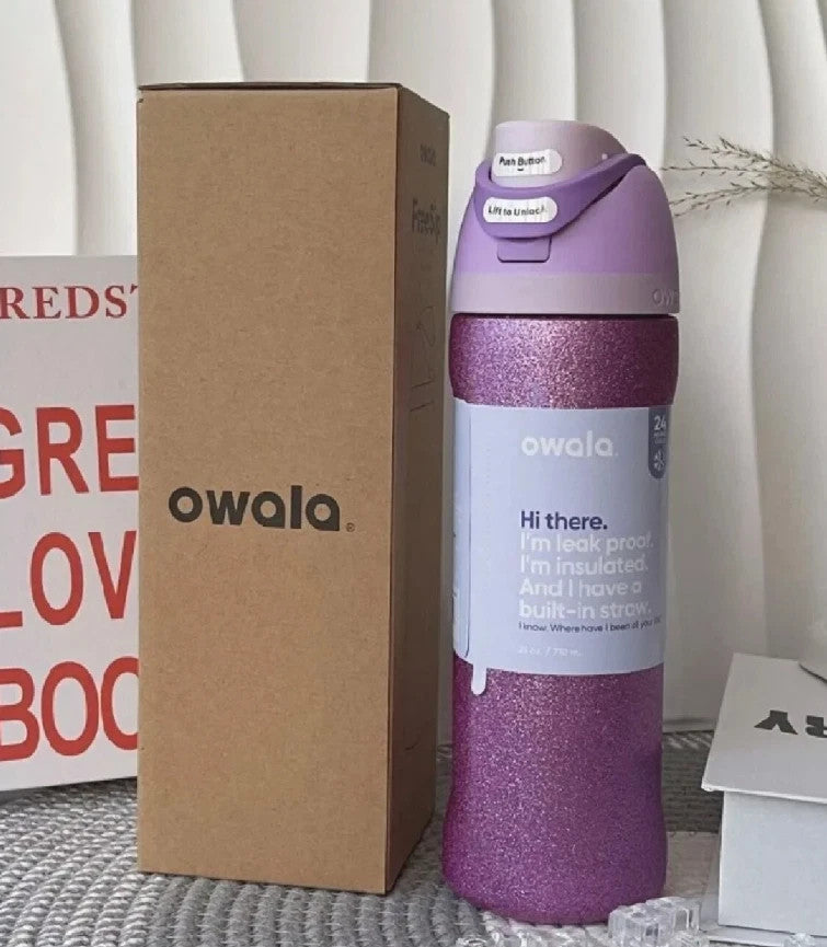 24oz Stainless Steel Sports Water Bottle with Straw - Purple Shimmery Finish