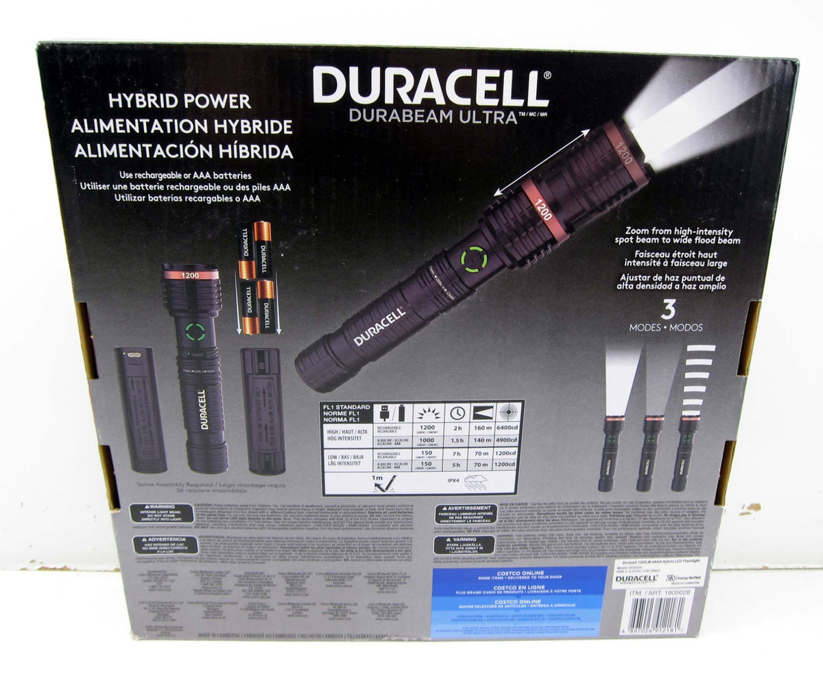 Rechargeable LED Flashlight 1200 Lumens 3 Pack - Hybrid Battery or Battery Operated