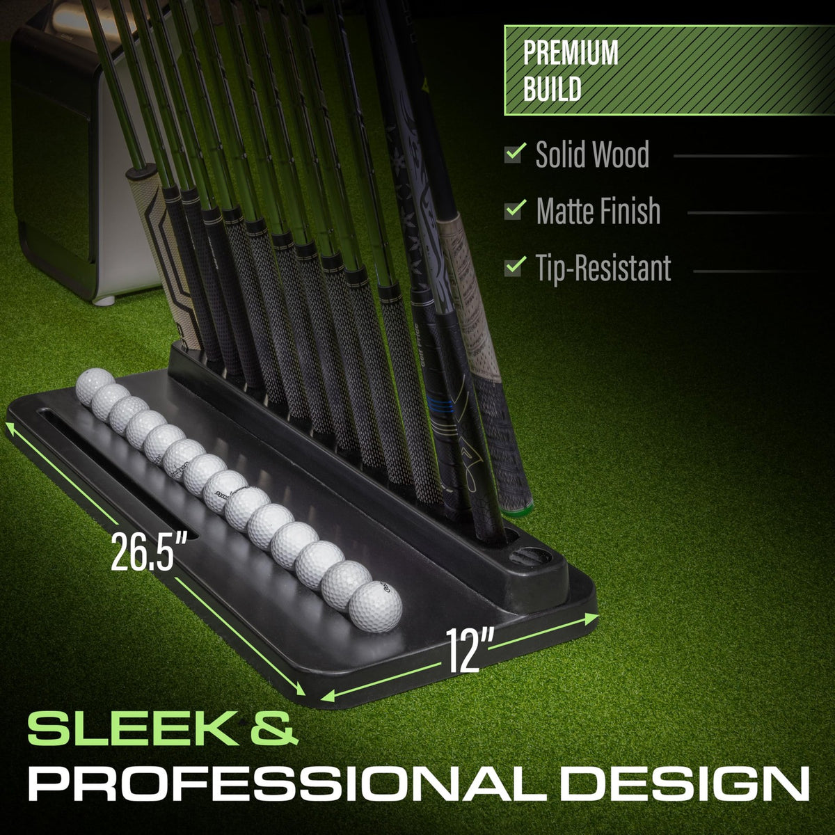 Golf Club Holder Stand - Holds 14 Clubs with Ball & Phone Slots, Black
