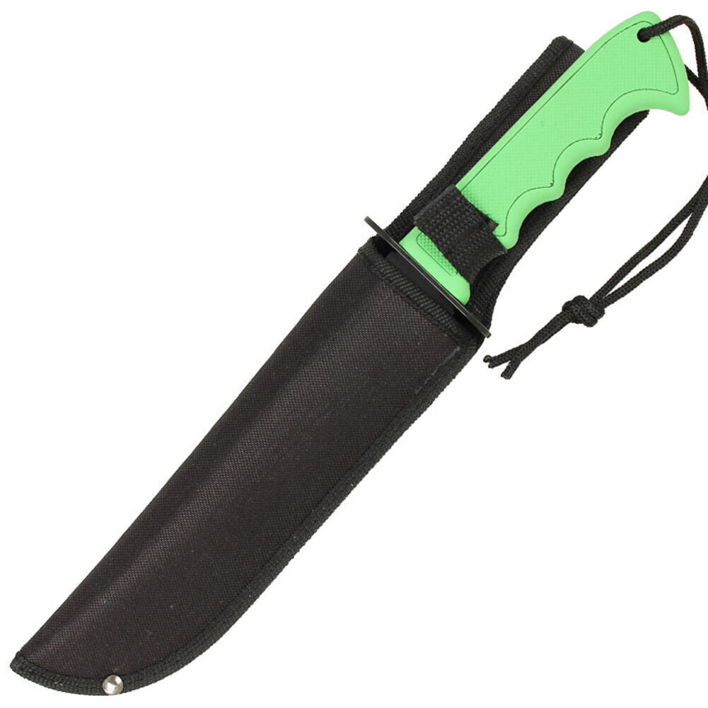 13-Inch Hunting Survival Combat Knife with Sheath - Black Blade, Green Handle
