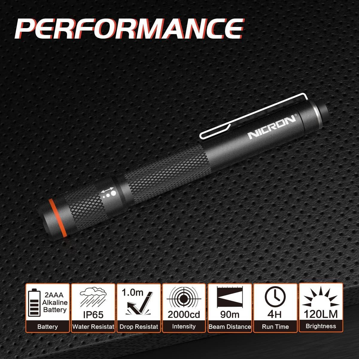 LED Pen Style Flashlight 120 Lumens Waterproof Compact Inspection Light