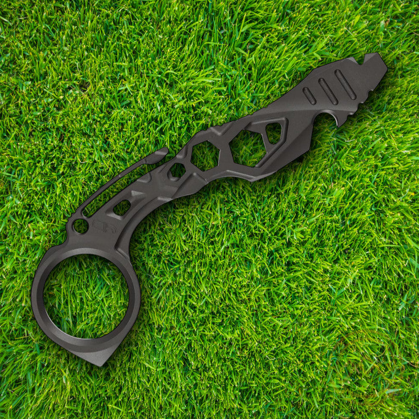 Titanium Pry Bar with Integrated Tools and Finger Ring - Dark Gray