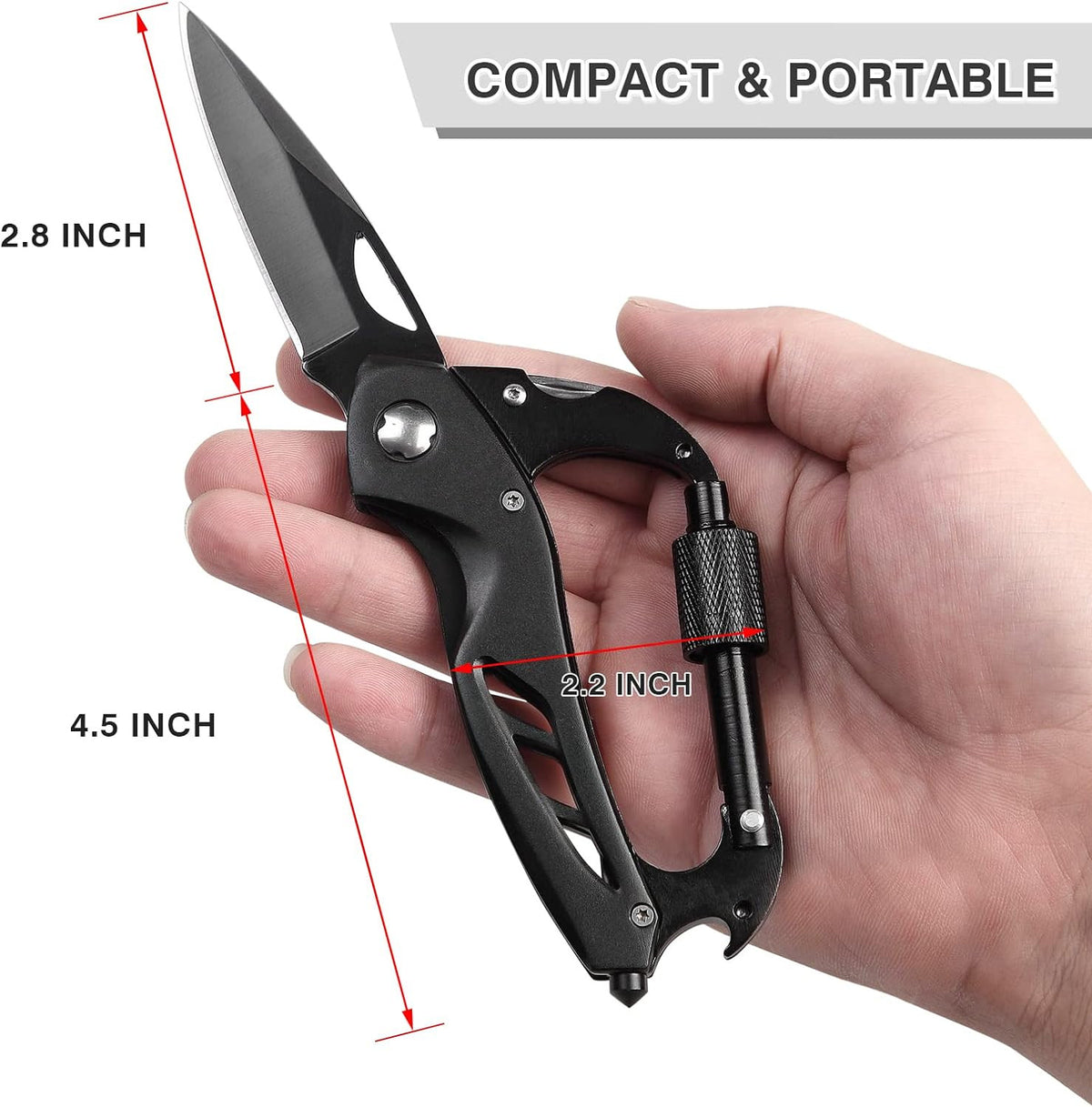 6-in-1 Multitool Carabiner with Pocket Knife, Emergency Glass Breaker, Gift for Men