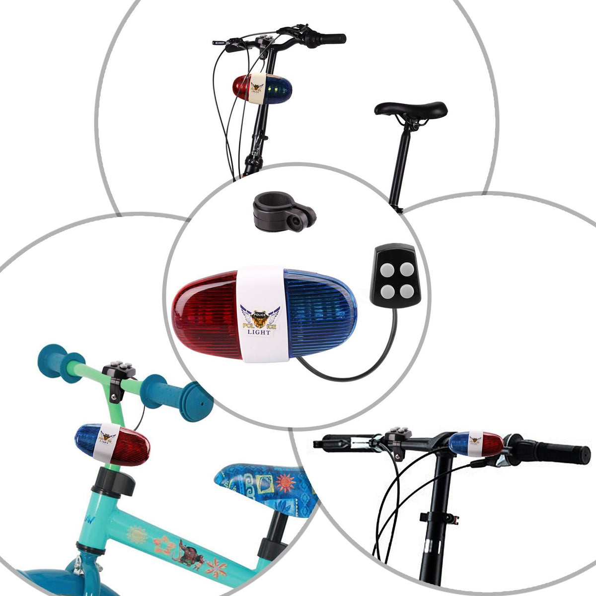 Bike Police Siren Horn with LED Lights Waterproof Bicycle Accessory