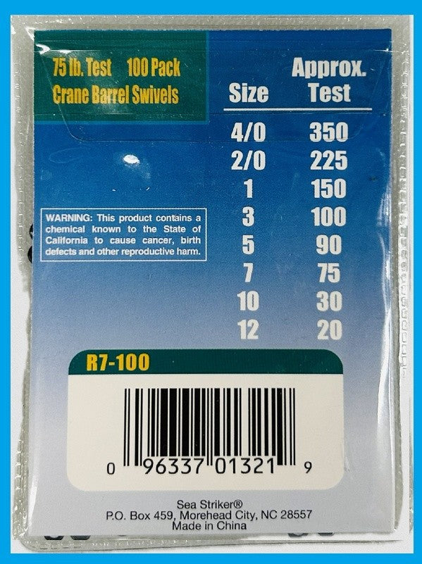 Fishing Swivels 100 Pack Size 7 75lb Test Brass Corrosion-Resistant