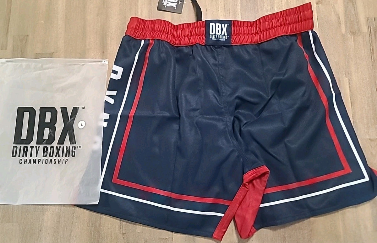Boxing Shorts for Men - MMA Training & Competition, Navy Blue with Red Trim