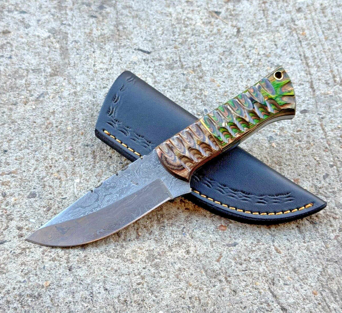 Handmade Damascus Folding Knife with Multiple Color Variants