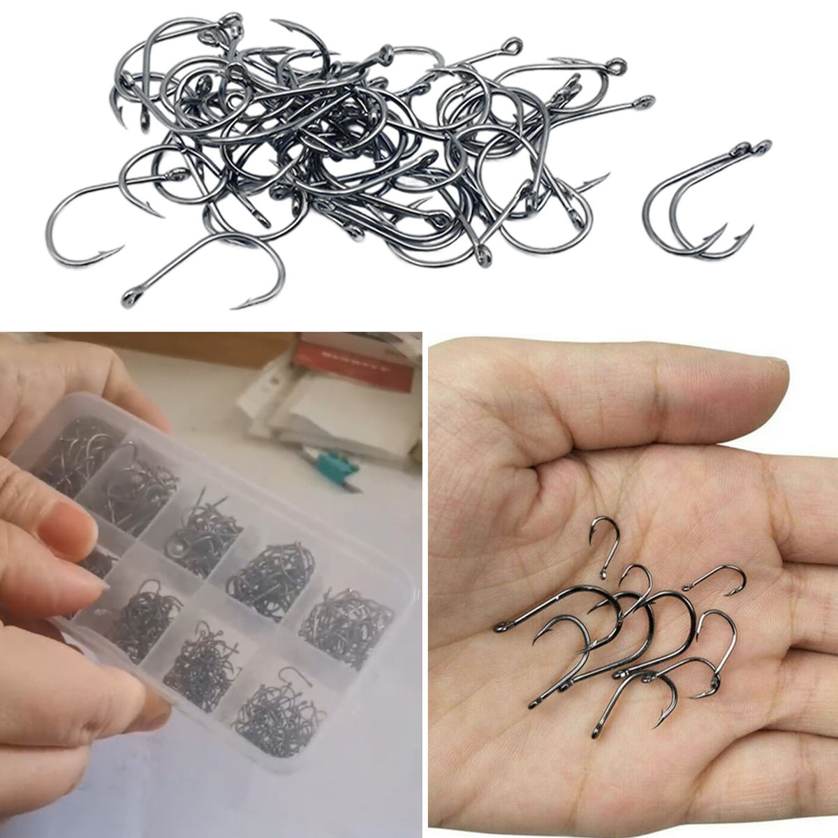 500 Pcs Fish Hooks Set - 10 Sizes Sharpened Fishing Hooks in Storage Box