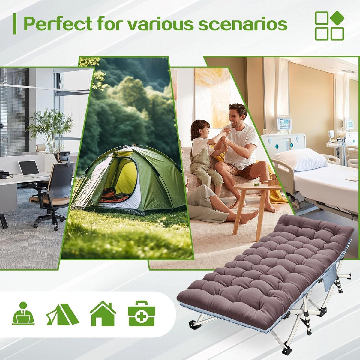 XXL Camping Cot with Mattress, Portable Folding Bed with Carry Bag