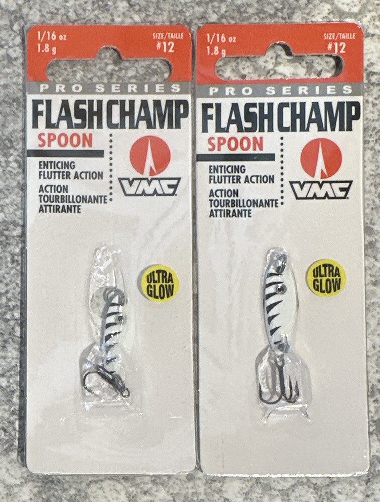 VMC Pro Series Flash Champ Spoon Ice Fishing Lure Glow Tiger 1/16 OZ - 2 Pack