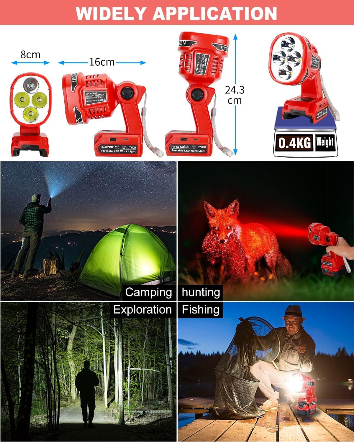 Cordless LED Work Light Spotlamp with USB Power Bank for Craftsman 20V Batteries
