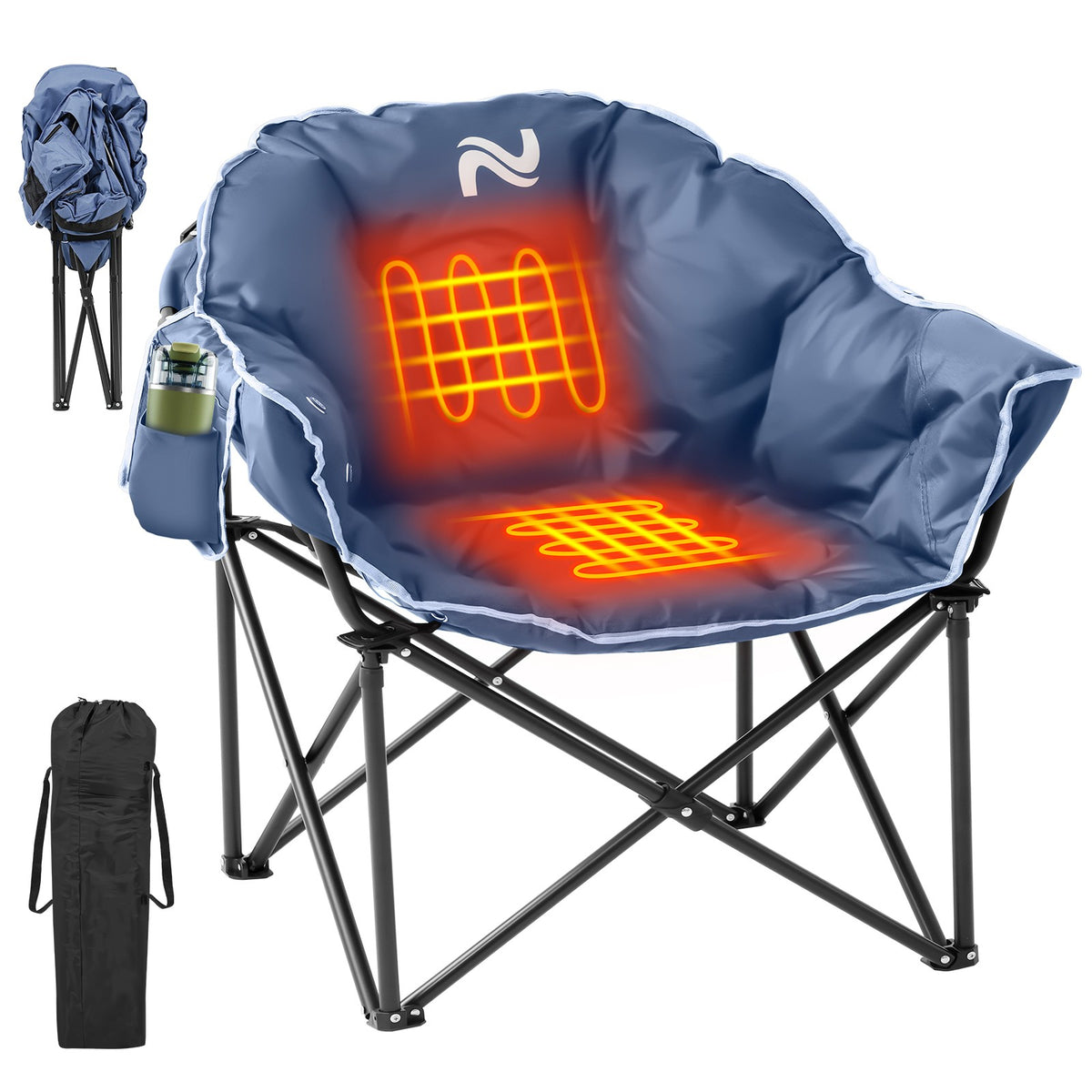 Oversized Heated Camping Chair with 3 Heat Levels - Foldable Outdoor Lounge Seat Support 500 lbs