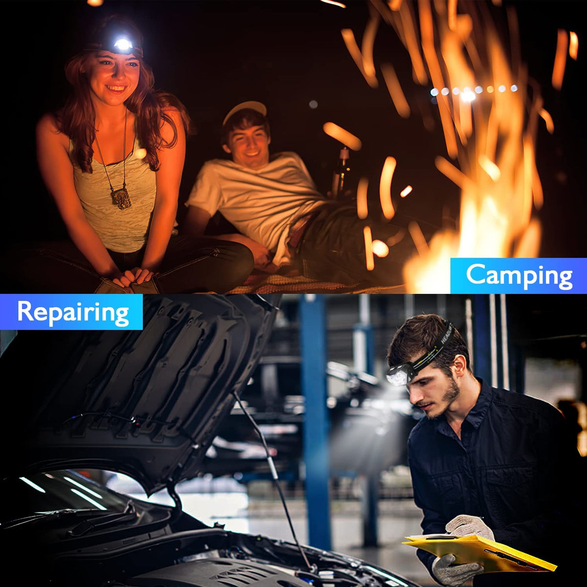 Rechargeable LED Headlamp 2 Pack 2000 Lumens Waterproof 10 Modes with Motion Sensor