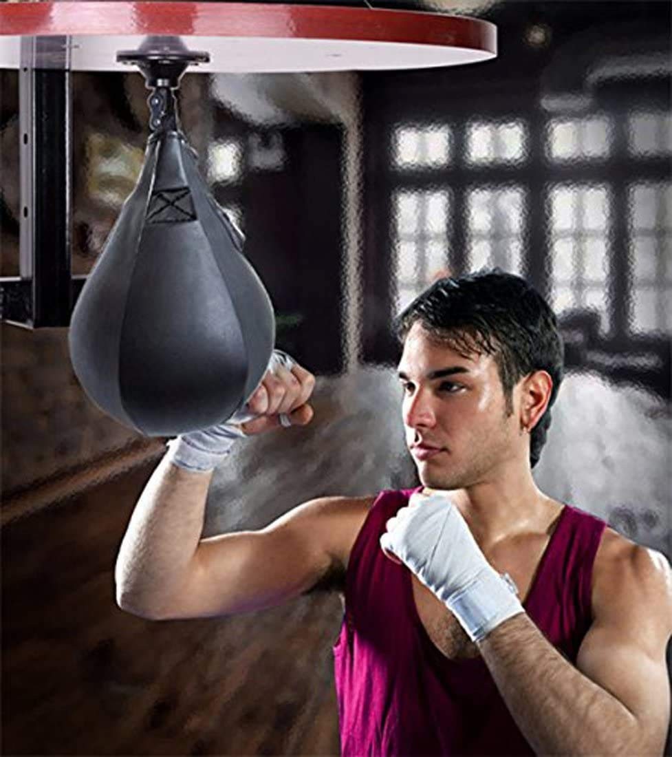 Boxing Speed Bag Swivel Set with Black 25cm x 17cm Punching Ball + Accessories