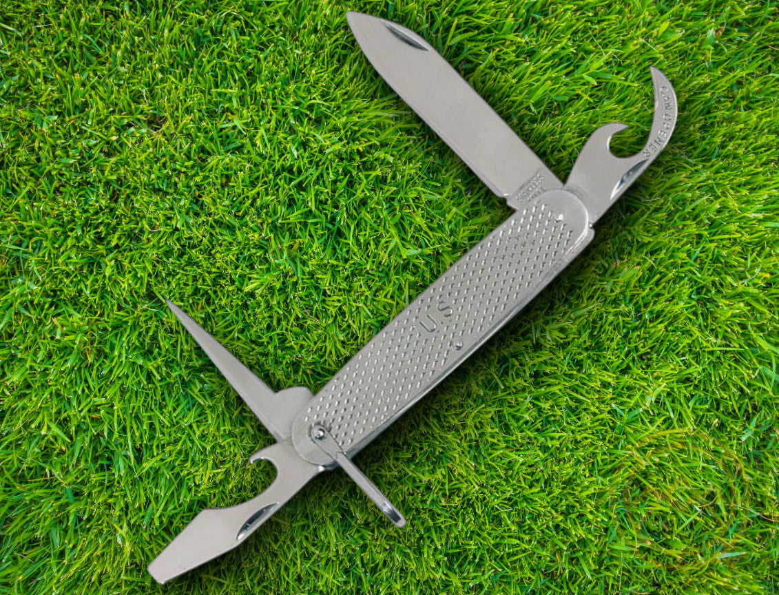 Reproduction US Army Pocket Knife Multi Tool Stainless Steel Handle 4 Inch