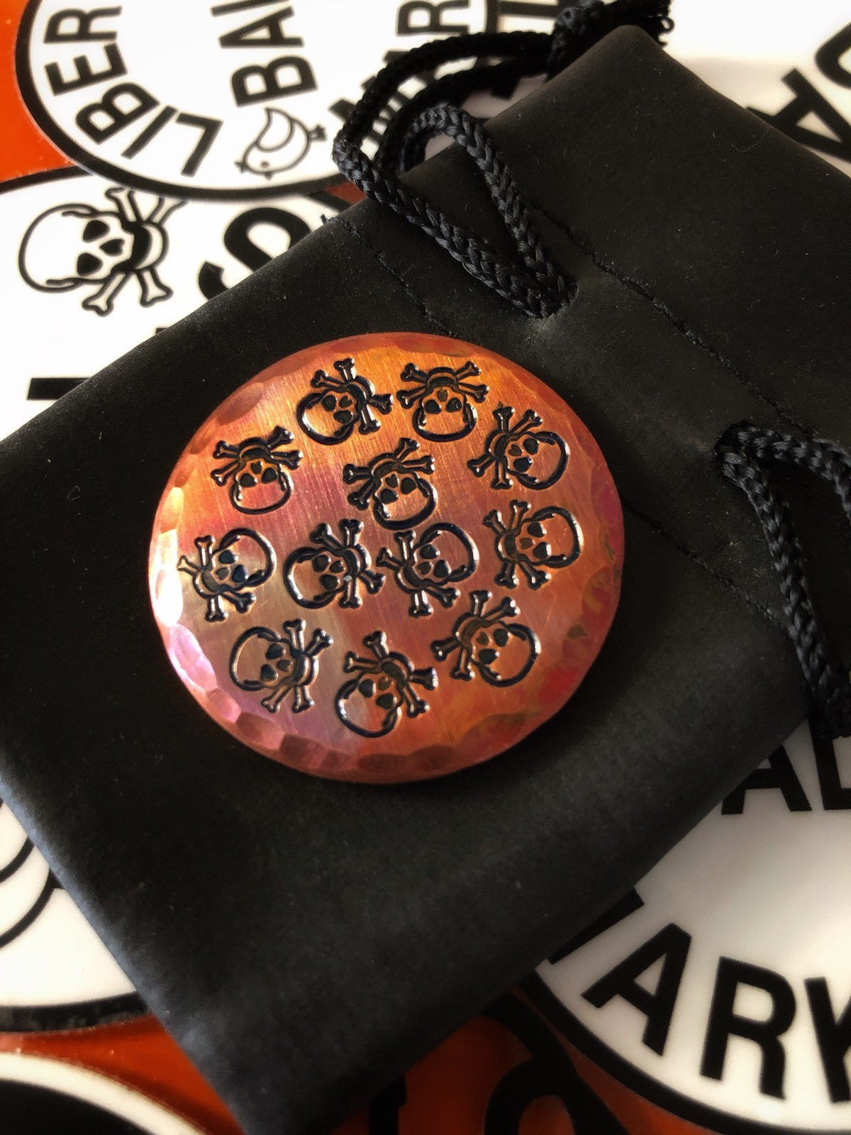 Handmade Copper Golf Ball Marker with Skull Design - Custom Personalization