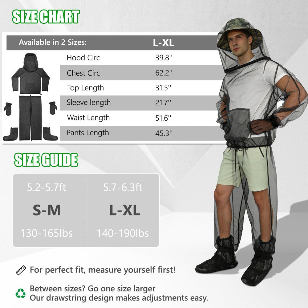 Unisex Mosquito Suit Jacket with Hood and Mitts Outdoor Mesh Bug Protection