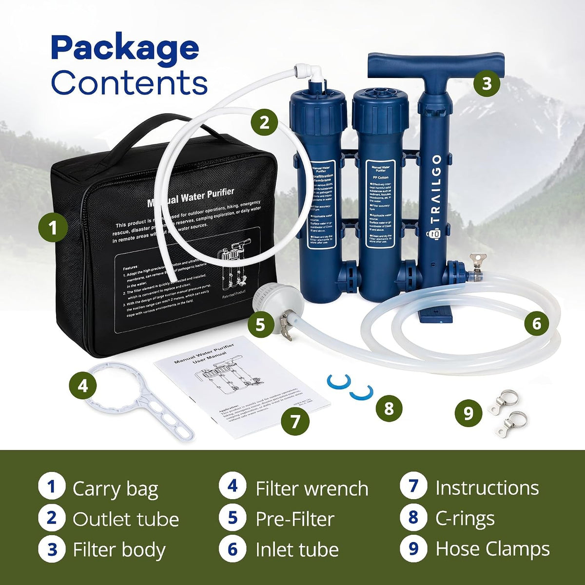 Portable Water Filter Pump for Camping Survival - 1.5L/min, 3000L Capacity