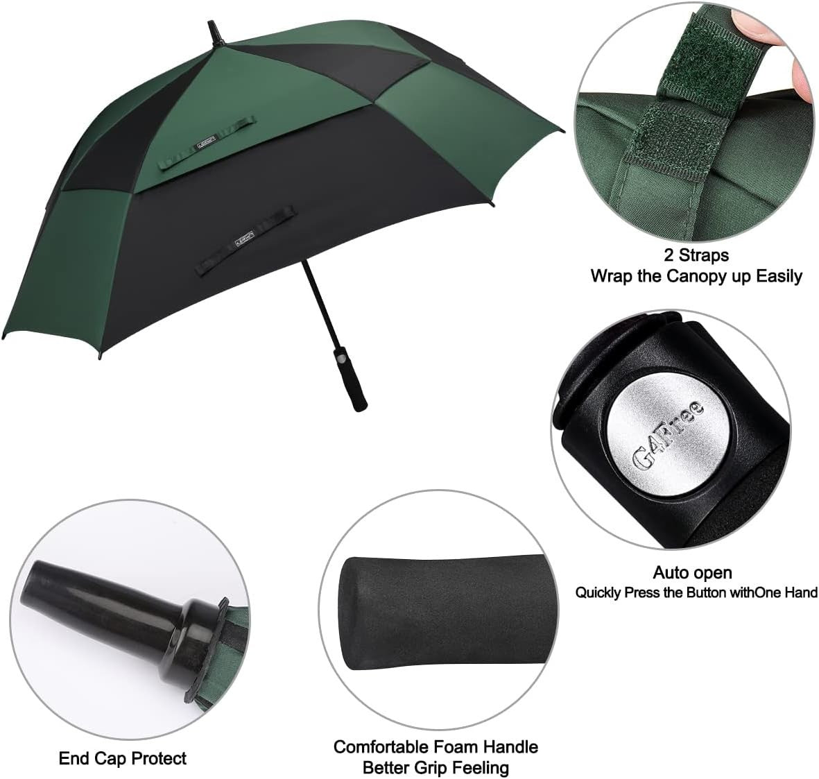 Extra Large Windproof Square Golf Umbrella 62 Inch Auto Open Double Canopy