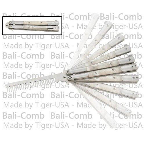 Practice Butterfly Comb Steel Butterfly Knife Trainer White Pearl Handle 8.5"