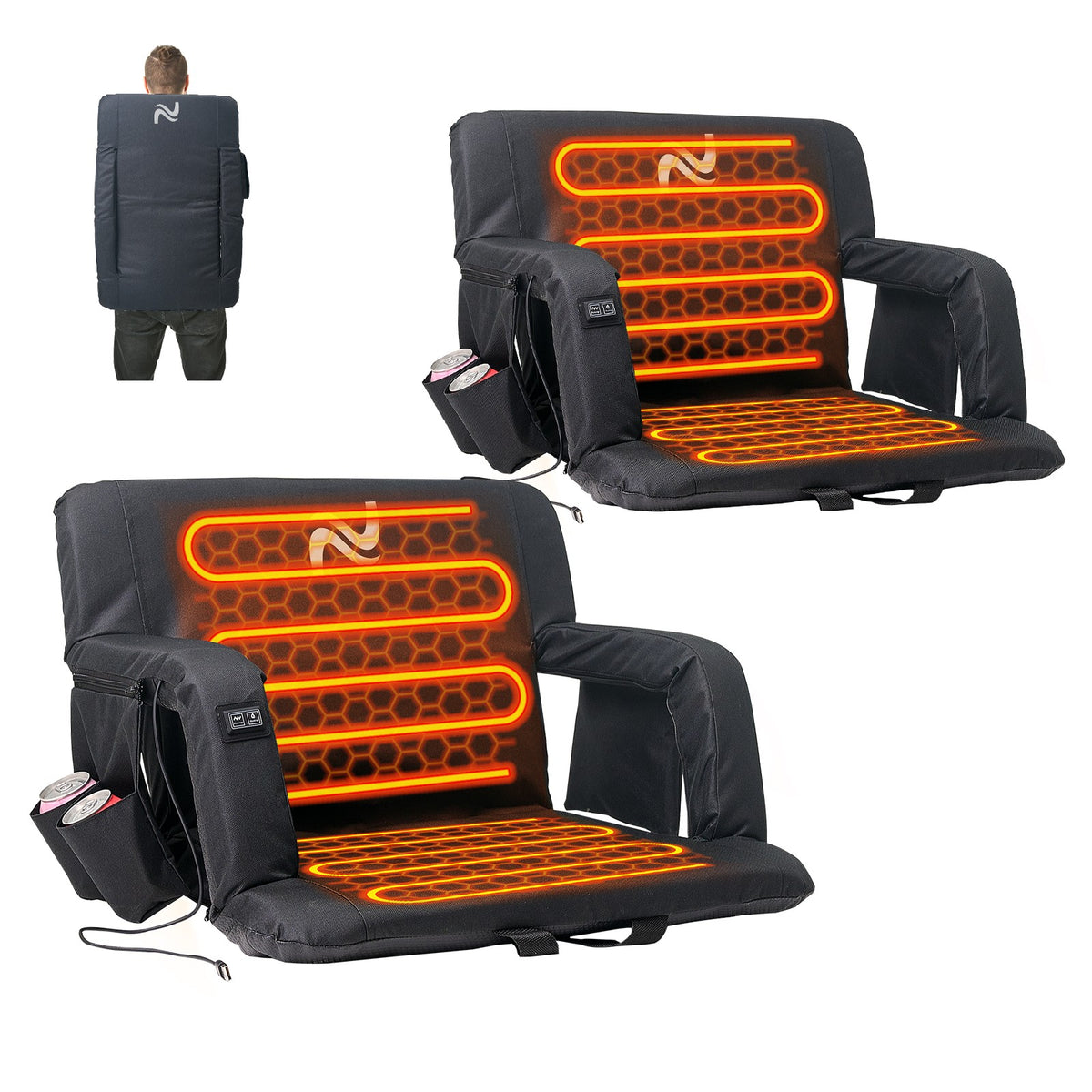 Heated Stadium Seat with Back Support - Adjustable Bleacher Chair, Waterproof 600D Oxford