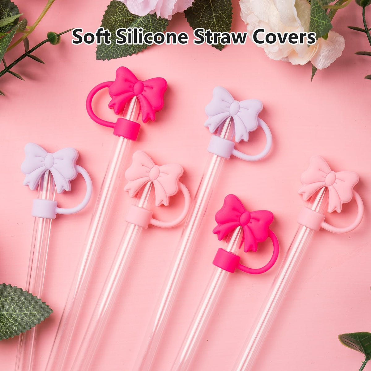 6PCS Pink Bow Straw Covers for Stanley 30oz & 40oz Tumblers Dustproof Drink Accessories