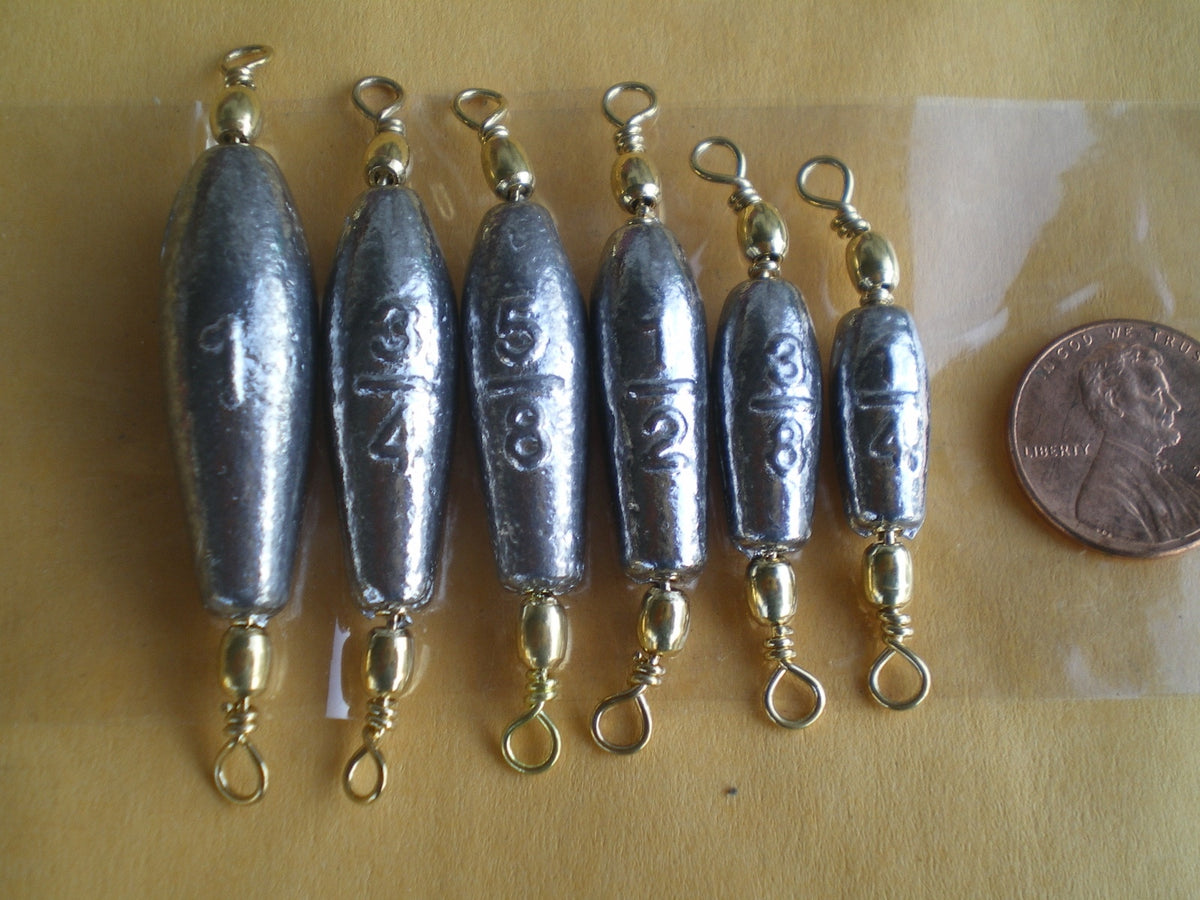 50 Pieces Trolling Sinkers with Brass Barrel Swivels - 5/8 OZ Fishing Tackle