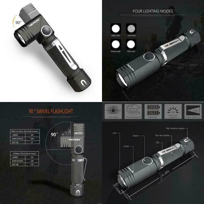 NICRON N7 Magnetic Waterproof LED Flashlight 600 Lumens for Camping Outdoor