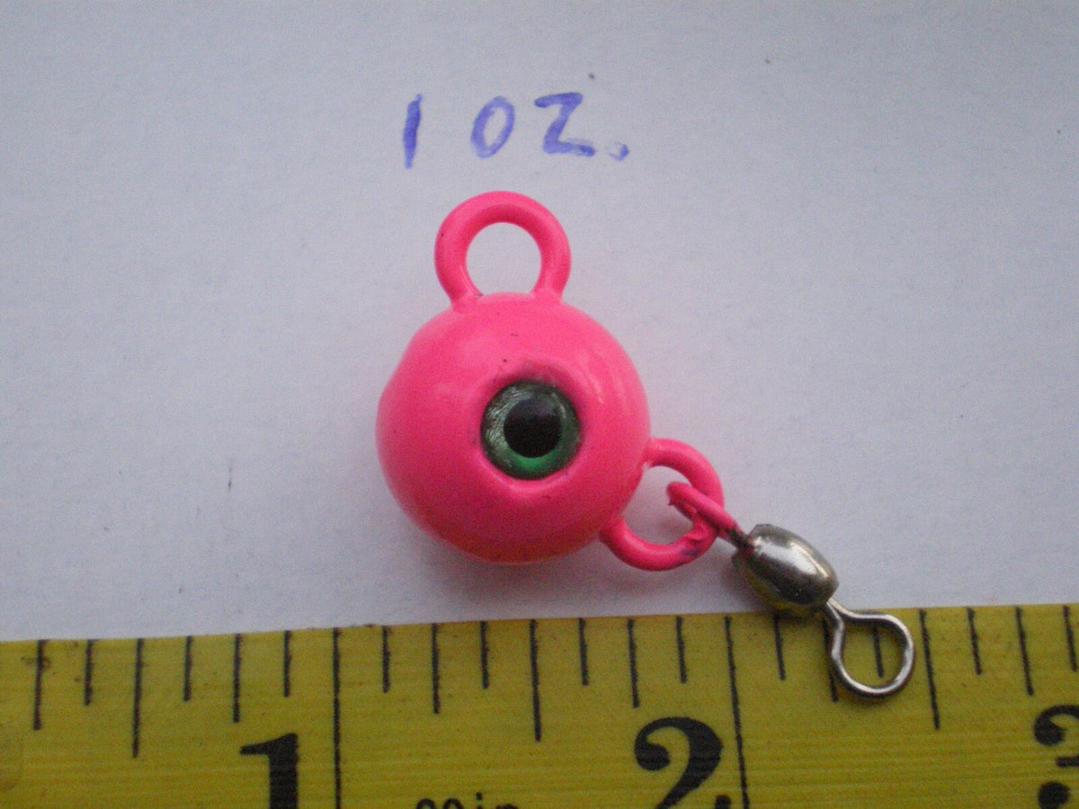 Fishing Jig Heads Set - Neon Pink & Green, 4 Sizes with Swivel Attachments