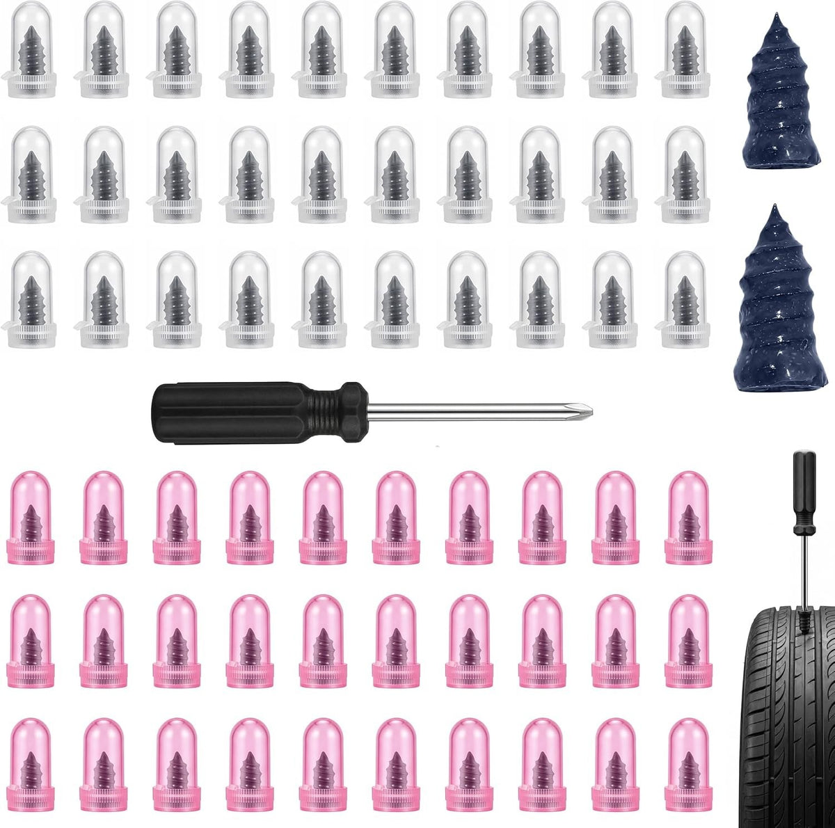 Self-Sealing Tire Repair Kit 61 Pcs for Cars, Motorcycles, Trucks