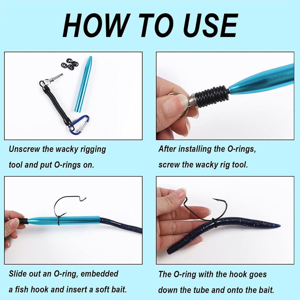Fishing Wacky Rig Tool Kit with O-Rings for Soft Baits - Bass Fishing Accessory