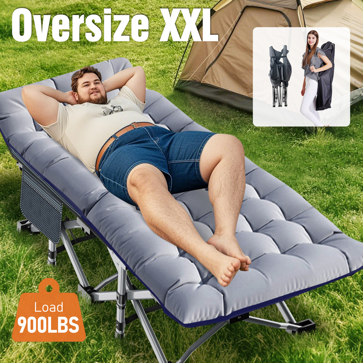 Heavy Duty Folding Camping Cot Bed with Mattress Support - Oversized & Standard Sizes