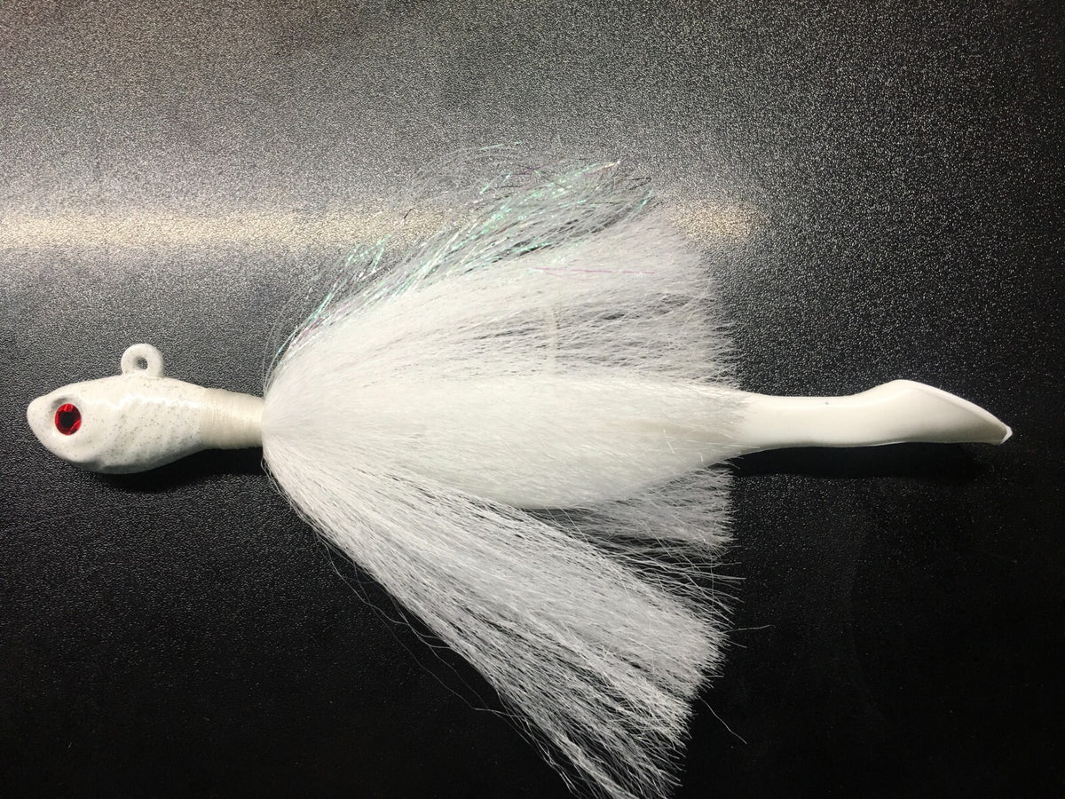 3oz Flat Minnow Bucktail Jig Head for Saltwater & Freshwater Fishing - White