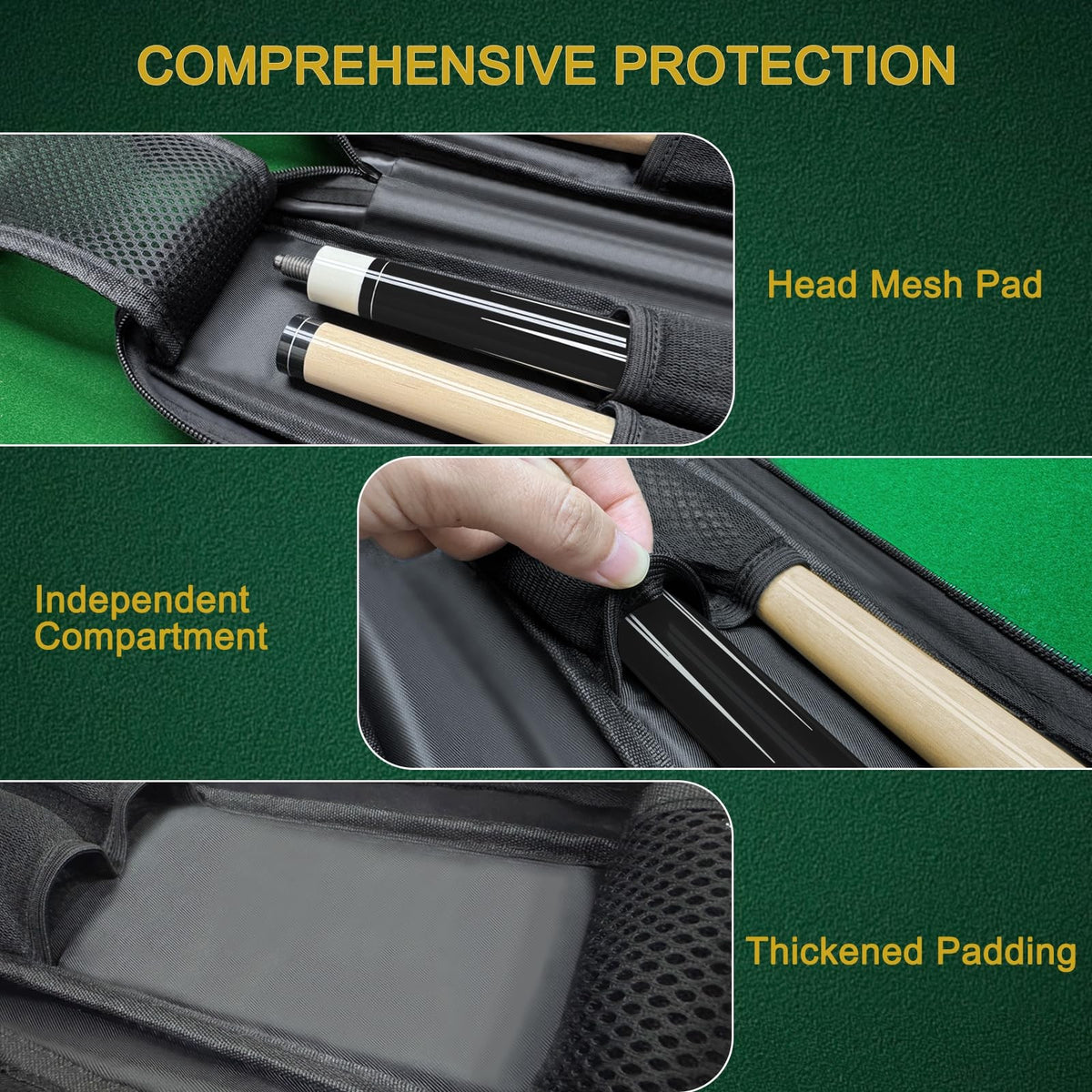 Pool Cue Case Bag with Multiple Pockets and Zipper